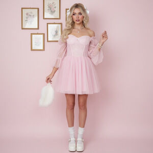 Sugar Thrillz Mystic Fairy Tail Lace Tulle Corset Mini Dress Large Coquette Pink